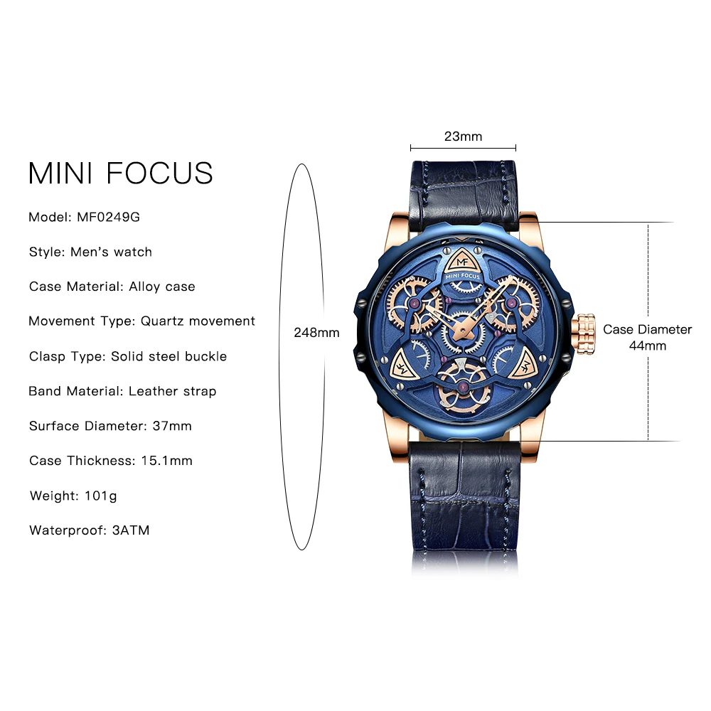 MINI FOCUS Mens Watches Top Brand Luxury Men Genuine Leather Strap WristWatch Casual Tourbillon Quartz Watch Relogio Masculino