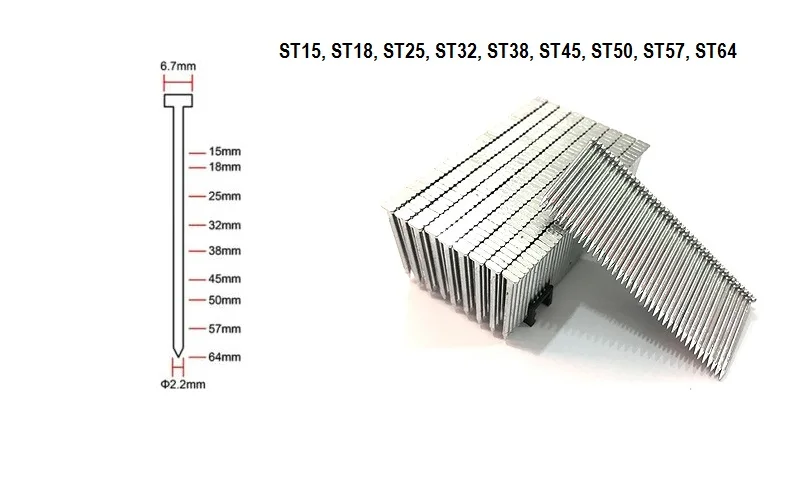 

Новинка 400 шт стальные гвозди для электрических ногтей степлер-пистолет гвоздик бетон ST18 ST38
