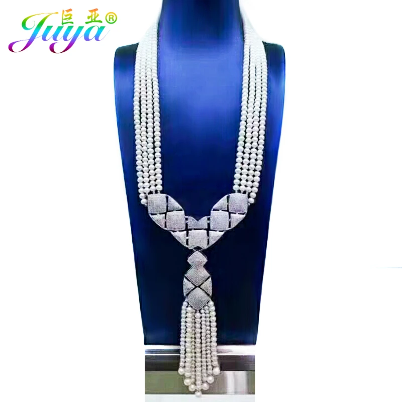 

Christmas Gifts DIY Women Luxury Pearls Necklace Making Findings Supplies Paved Zircon Connector Suspension Pendants Accessories