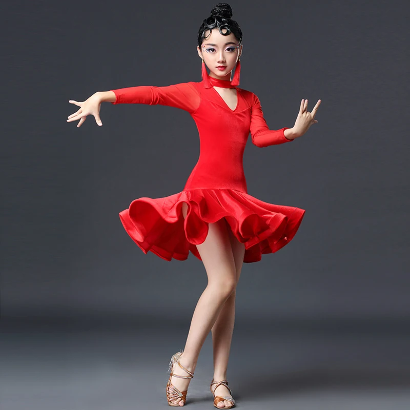 2021 Ballroom Dresses Girls Dress For Dance Kids Children Latin Dance Dresses Salsa Skirt Dancewear Latin Girls Rumba