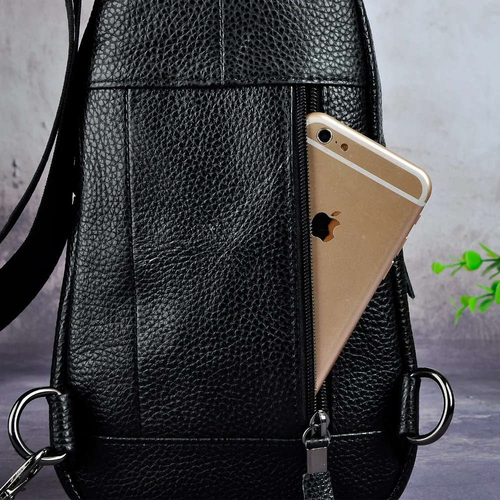 Men Real Leather Casual Chest Bag Sling Bag Design One Shoulder Bag Fashion Crossbody Bag Daypack For Male 8011