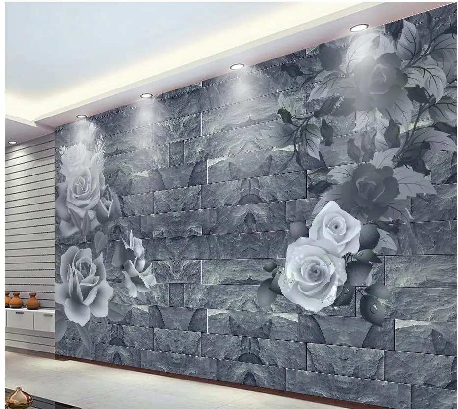 

3d bathroom wallpaper Romantic rose 3d brick wall wall mural photo wallpaper Home Decoration mural 3d wallpaper