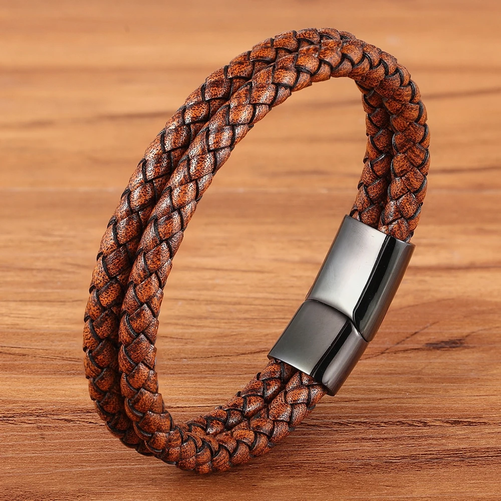 XQNI Genuine leather Bracelet Size 19/21/23CM For Choices Stainless Steel Black Buckle 6 Colors Bangle For Men Accessories Gift