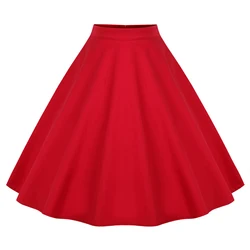 Elegant Flower Print Summer Sexy Women Skirts Womens Floral Pleated Black Red Pin Up High Waist 50s 60s Rockabilly Vintage Skirt