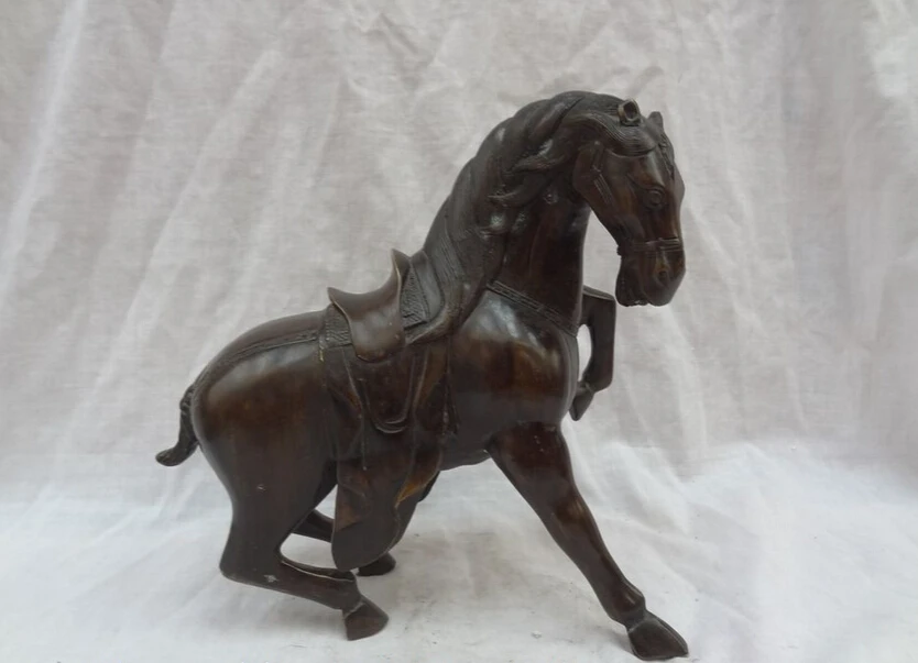 

song voge gem S2777 9" Chinese Bronze Animal Sculpture Chinese Stubborn JiXiang Tang Horse Statue