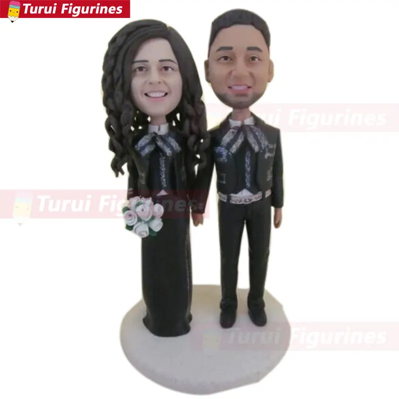 

Mariachi Personalized Wedding Cake Topper Bobble Head Clay Figurine Based on Customers' Photos Birthday Cake Topper Wedding Gift