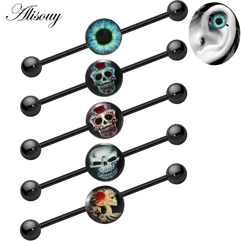 Alisouy 1PC Surgical Steel Industrial Barbell Piercing Tragus Cartilage Earrings Ear Stud Bar Barbell Orelha Body Jewelry