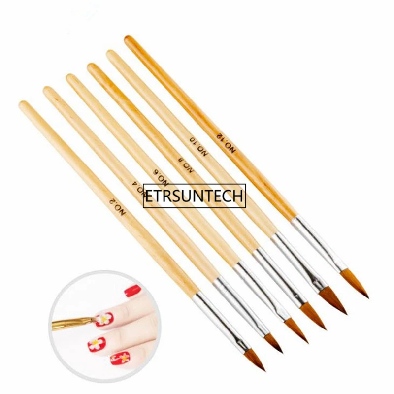 50sets Wood Nail Art Brush No. 2/4/6/8/10/12 UV Gel Carving Pen Brush Liquid Powder DIY Beauty Nail Drawing F3257