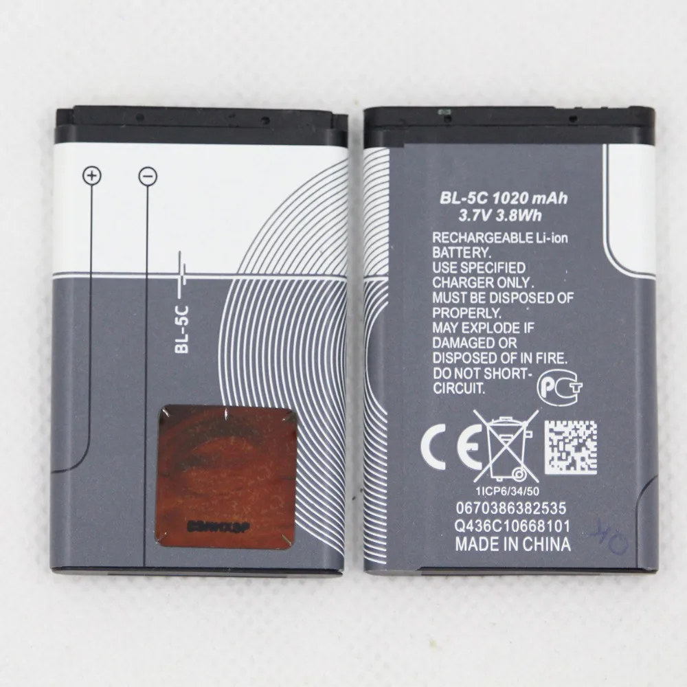 

5pcs/lot 1020mah Mobile Phone Battery BL-5C For Nokia 1100 1110 1200 1208 1280 1600 2600 2700 3100 3110 5130 6230 6230i Battery