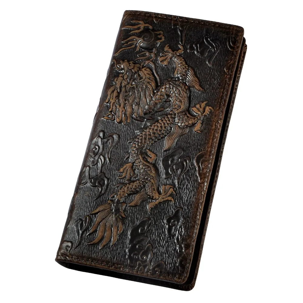 Hot Sale Cattle Male Organizal Real leather Design Checkbook Tiger Dargon Emboss Wallet Purse For Men 1014