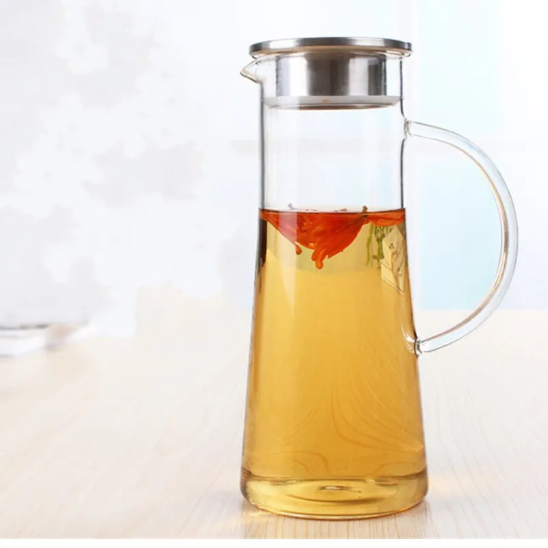 1800ML Glass Kettle Two-way Outlet Water Jug Stainless Steel Strainer Juice Flower Tea Pot Jug Heat Resistant Transparent Kettle