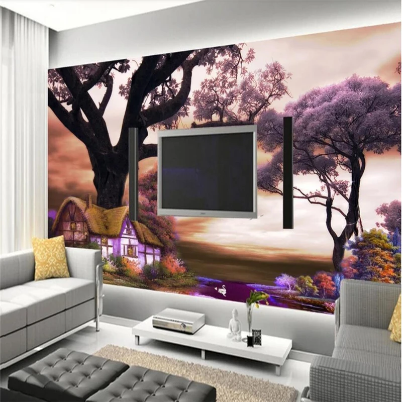 wellyu Custom wallpaper 3d photo murals обои romantic pink watercolor painting love tree backdrop wallpaper decoration painting