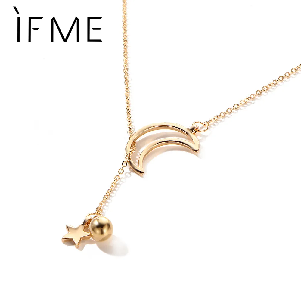 IF ME Valentine's Jewelry Gift Moon & Star Pendants Metal Chain Collar Necklaces Sweater Chain Simple Style Collares Largos