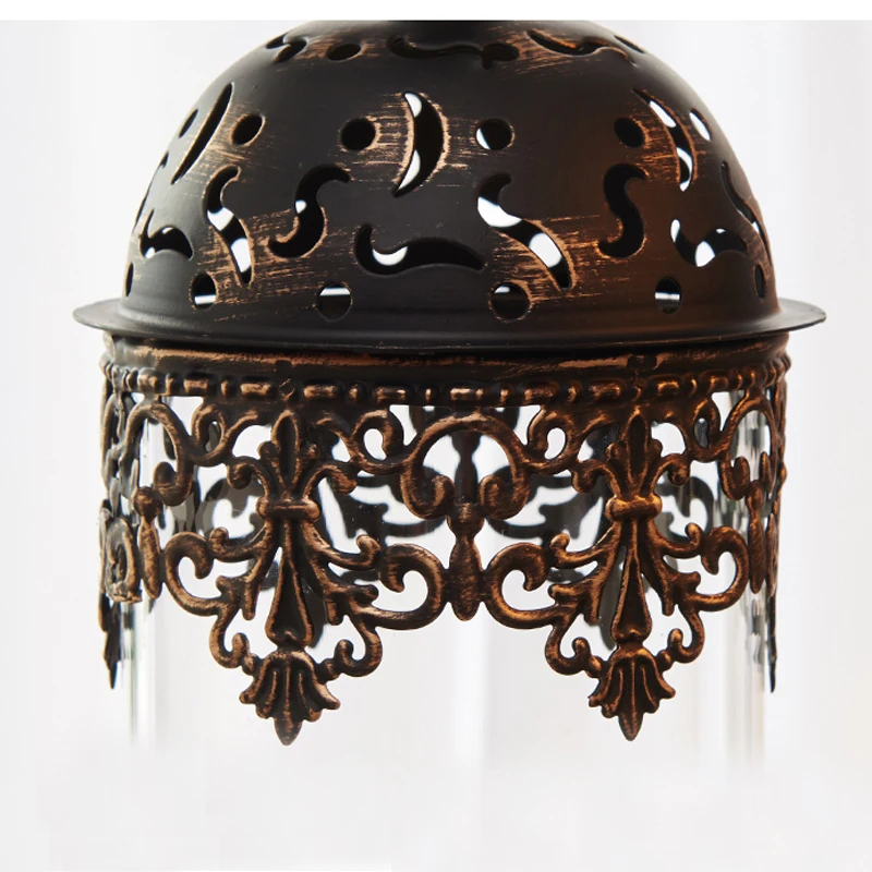 European Morocco Accents Black Gold Iron Glass Candle Lantern Set With Bird Figurines Lid Cover Home Tabletop Decor Metal Items