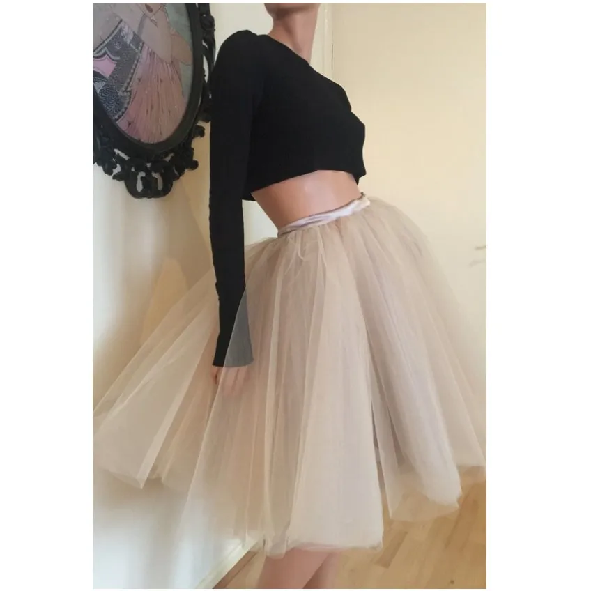 Puffy Champagne Midi Tulle Skirts Women With Ribbion Sash Bow Pretty Bridesmaid Tulle Skirt Female Zipper Bottom Custom Made