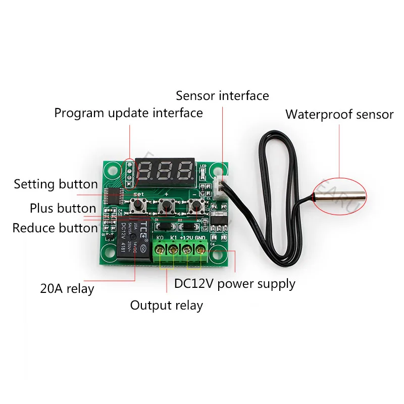 W1209 LED Digital Thermostat Temperature Control Thermometer Thermo Controller Switch Module DC 12V Waterproof NTC Sensor