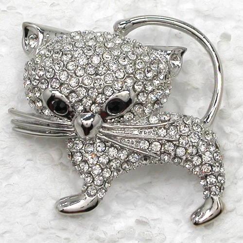 60pcs/lot Mixed Color (Can Notes Color) Wholesale Fashion Brooch Rhinestone Cat Pin brooches in 6 colors C101321