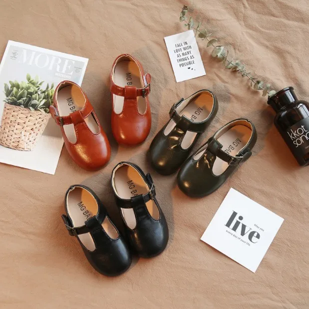 

High quality children leather shoes kids footwear girls vintage single shoes school flat shoes