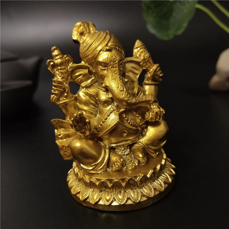 Gold Lord Ganesha Buddha Statue Home Garden Decoration Indian Ganesh Elephant God Sculpture Figurines Ornaments Buddha Statues