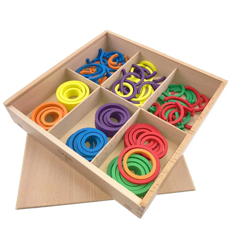 Baby Frobel Gabe9 Teaching Aids Toys Colorful Curve Circle Learning Wooden Toys for Children Early Educational Preschool Unisex