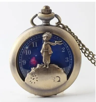 

Hot Classic The Little Prince Movie Planet Blue Bronze Vintage Quartz Pocket FOB Watch Popular Gifts for Boys Girls Kids