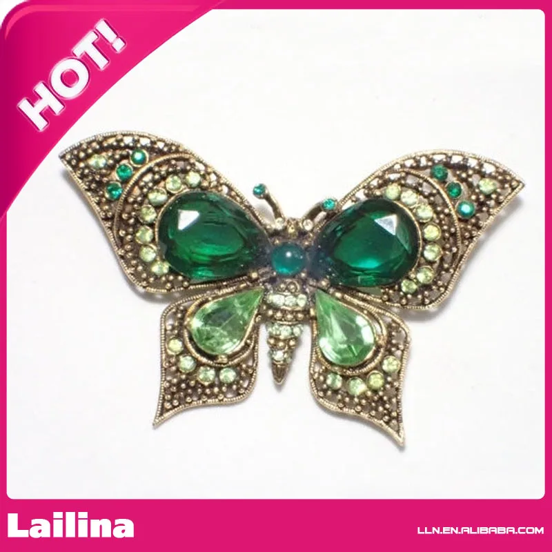 On Sale Vintage Signed ART Butterfly Brooch green rhinestones Figural