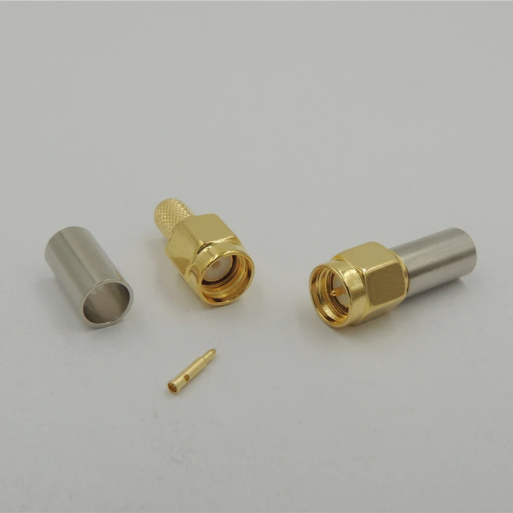 conector rf coax crimpado para rg58 lmr195 conector macho banhado a ouro sma 200 pecas 01