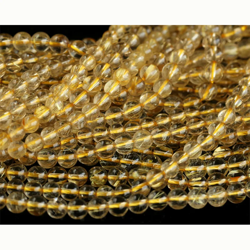 Wholesale Clear Natural Genuine Yellow Gold Hair Rutile Quartz Round Loose Stone Beads 3-18 DIY Necklaces or Bracelets 15