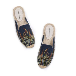 Women Slippers Tienda Soludos New Arrival Hemp Rubber Cotton Fabric Mixed Colors Summer Pantufas Zapatos De Mujer Slides