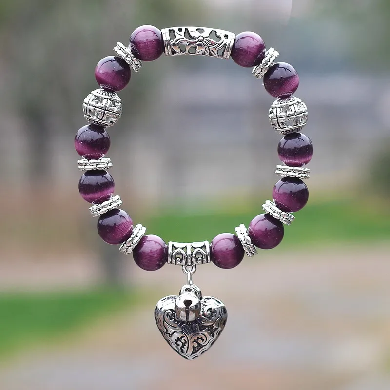 10mm Opal Obsidian Tiger Eye Natural Stone Bracelet with Heart Pendant Charms Strand Bracelet DIY Beaded Bracelet for Women Men image 6