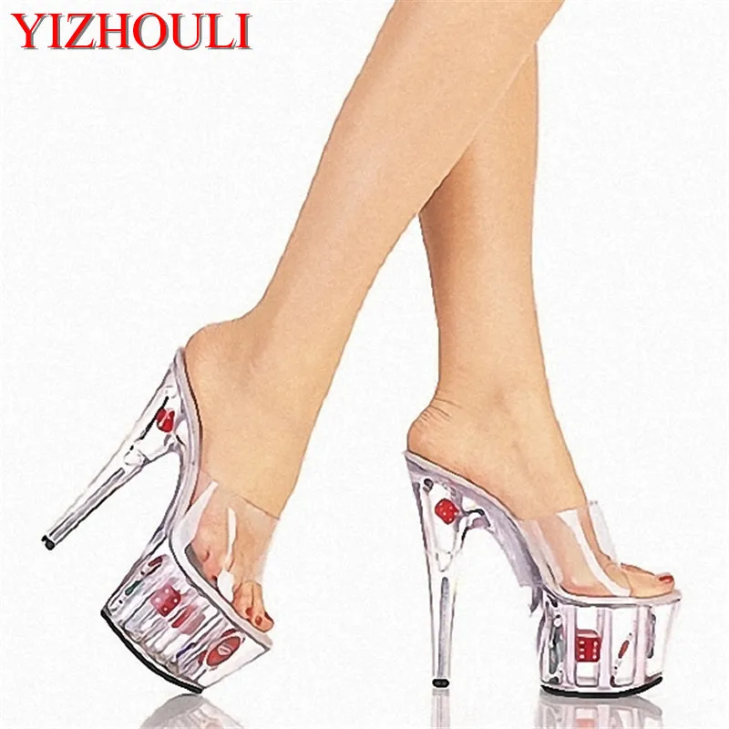 

Europe and the United States princess 15 cm high heels While the shoes 15 cm antiskid peep-toe glass Sandals