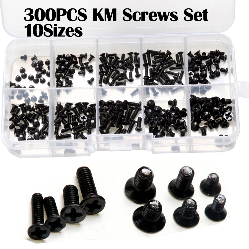 300pcs KM Laptop Screws Kit Assorted Assemble Repair Black Set Computer Screw Tools Parts For Electronic Products 10Sizes