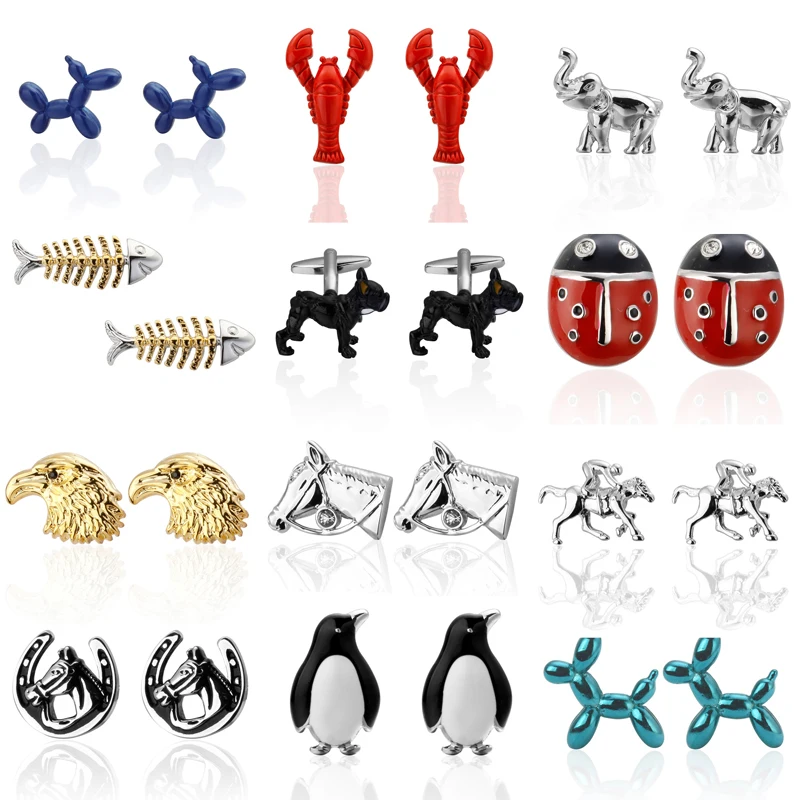 Luxury shirt animal dog elephant shell fish lobster Penguin vest eighteen design Cufflinks fashion men's shirts Cufflinks