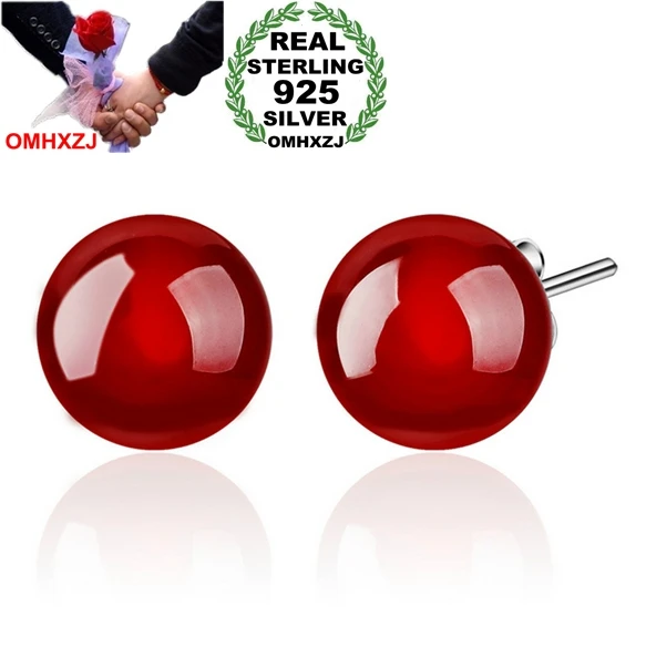 OMH wholesale Fashion jewelry Red black 925 sterling silver Stud earrings YS83