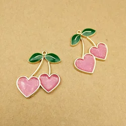 10pcs Heart Cherry Charm for Jewelry Making
