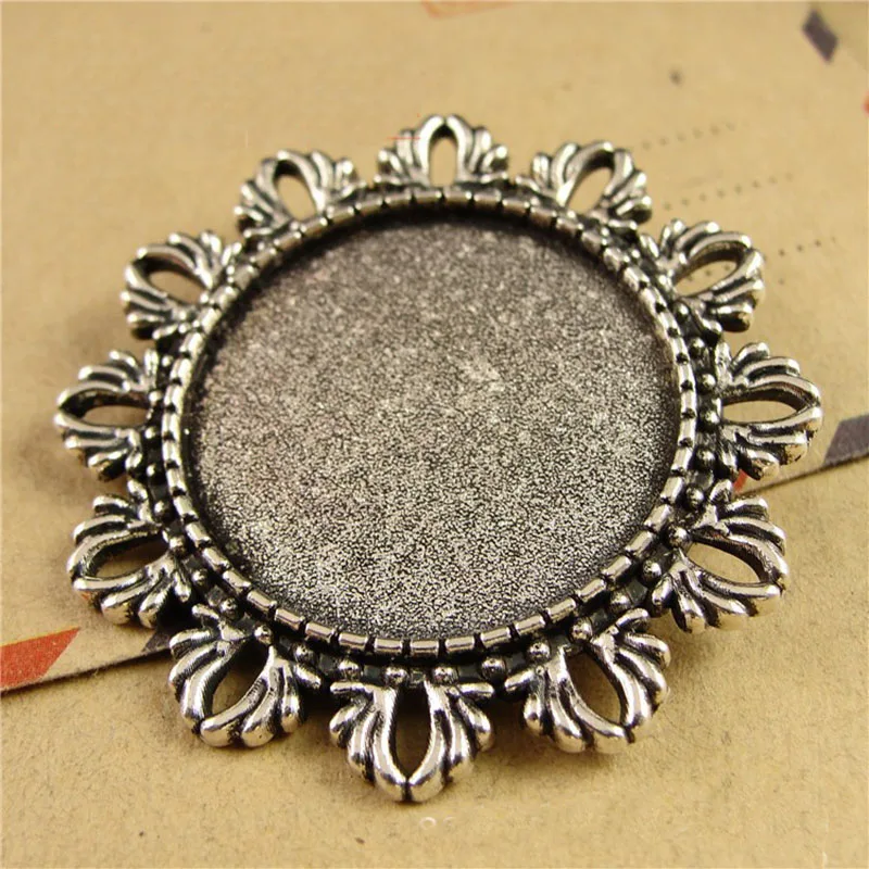 Bộ 5 Hoa Vintage Mặt Dây Chuyền Cabochon Đế Cài Đặt Ốp Viền Khay Trống Phù Hợp 25mm Cabochons Hạt dây LÀM Làm