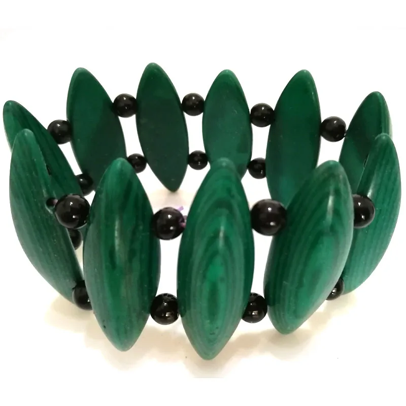 8 inches 15x45mm Elastic Green Natural Malachite Beaded Bracelet