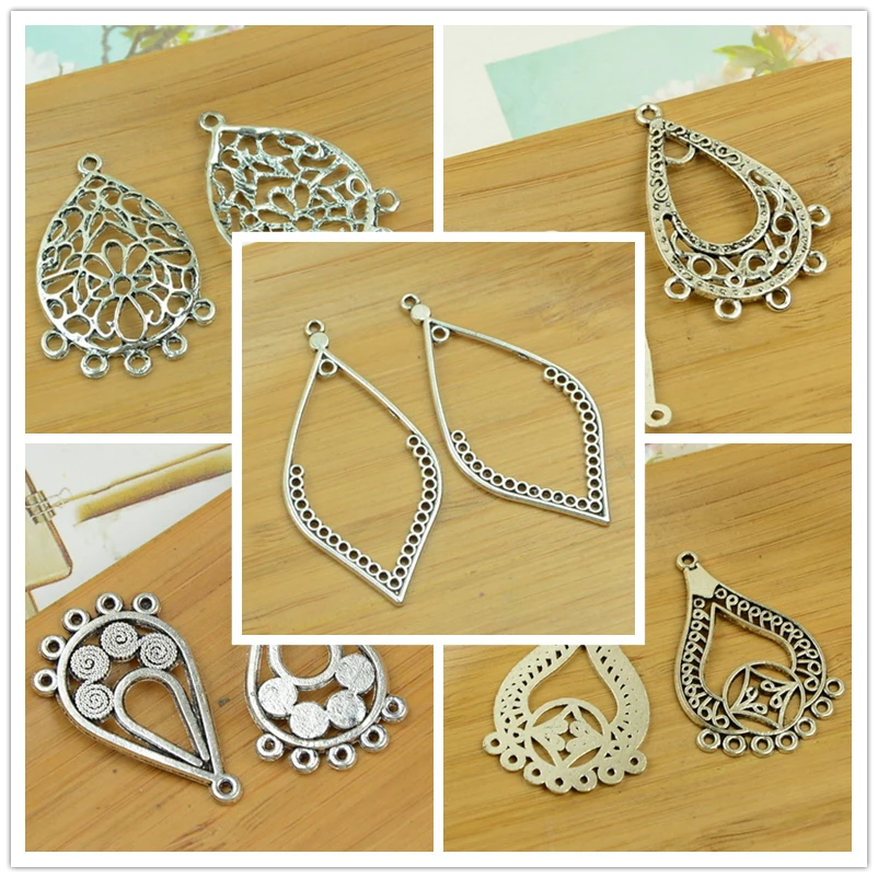 

teardrop shape connector multiple/6/six holes pendant jewelry accessories findings antique silver vintage necklace chain beads