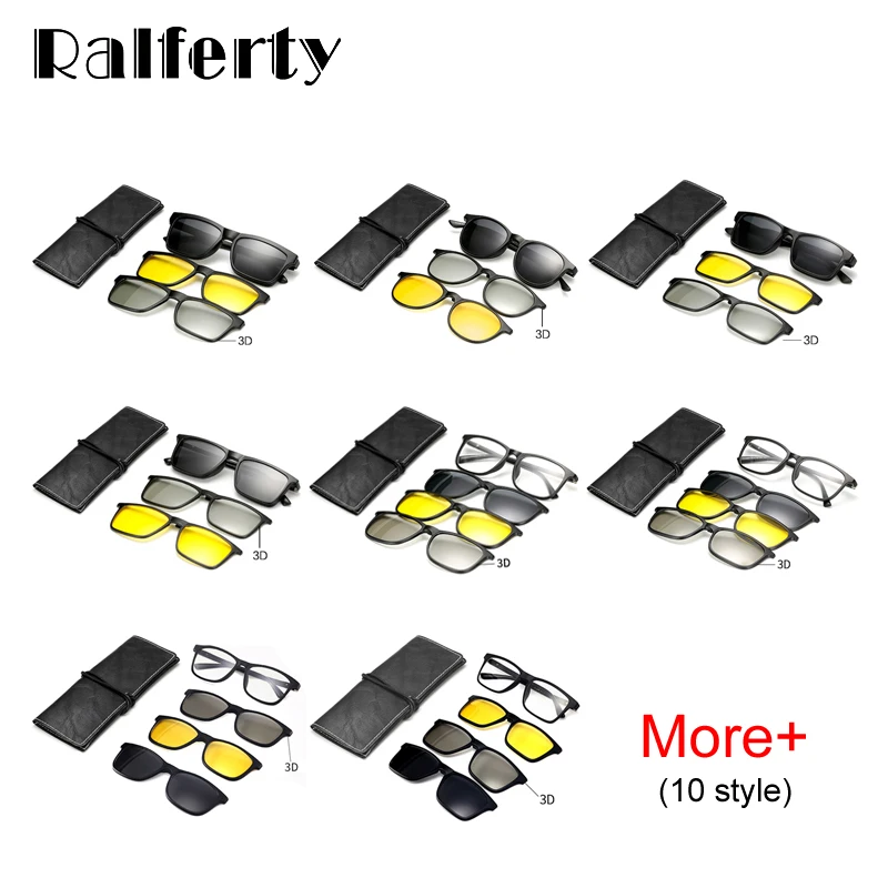 Ralferty Multi-Function Magnetic Polarized Clip On Sunglasses Men Women TR90 3D Yellow Night Vision Glasses Myopia Optic Frames