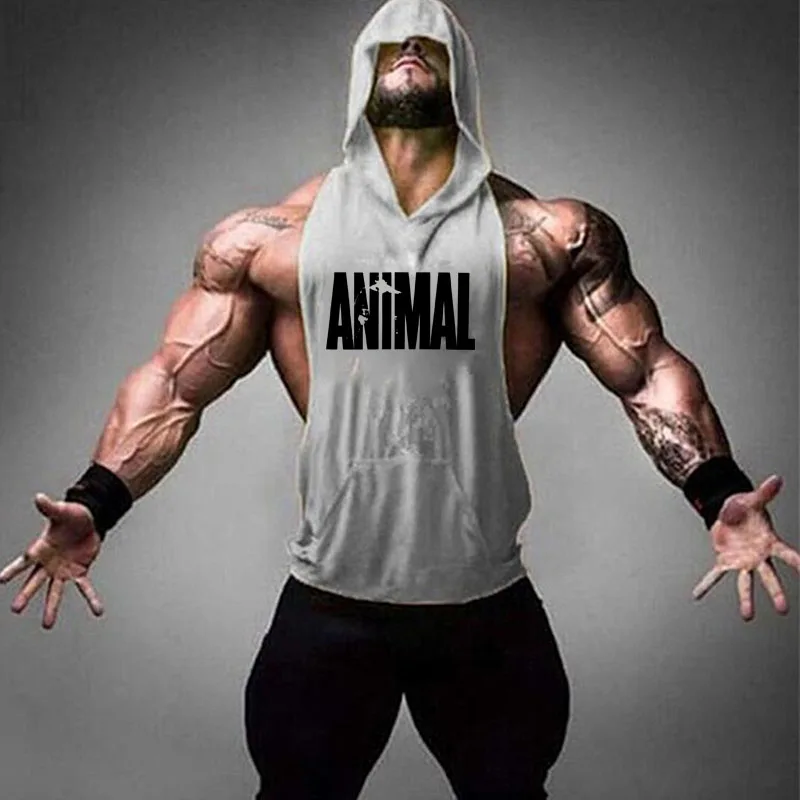 Brand Gym Clothing Fitness Men Cotton Tanktop with hooded Mens Bodybuilding Stringers Tank Tops workout Singlet Sleeveless Shirt