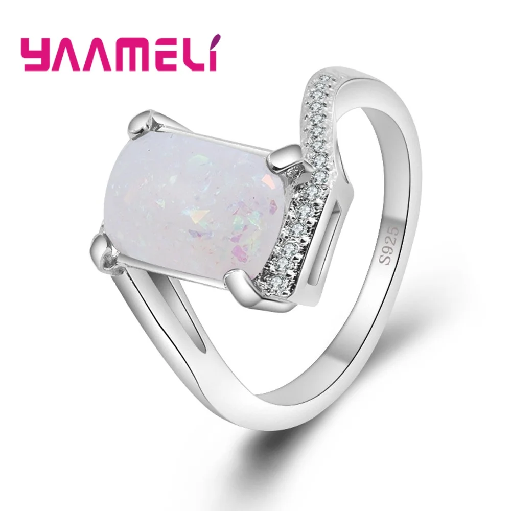 Luxury Female White Ring Fashion 925 Silver Fire Opal Ring Vintage Wedding Finger Rings For Women Gifts