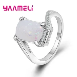 Luxury Female White Ring Fashion 925 Silver Fire Opal Ring Vintage Wedding Finger Rings For Women Gifts