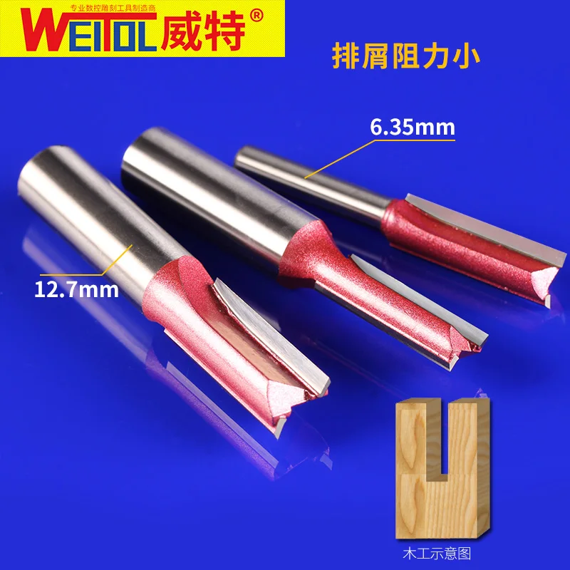 WeiTol 1pcs woodworking cnc tungsten steel red coating bit double flutes carbide straight cutter for carving wood