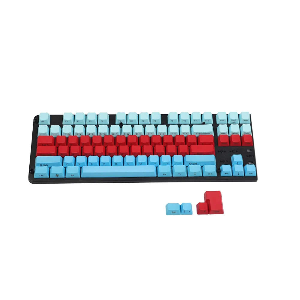 Blue White Red Mixed 104 87 61 Key Side Print Thick PBT OEM Profile Keycaps For MX Standard 104 TKL 61 Mechanical Keyboard