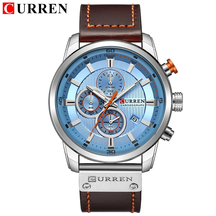 CURREN-Reloj de pulsera de cuarzo con correa de cuero para hombre, cronógrafo de negocios con fecha, informal, marca superior de lujo, a la moda