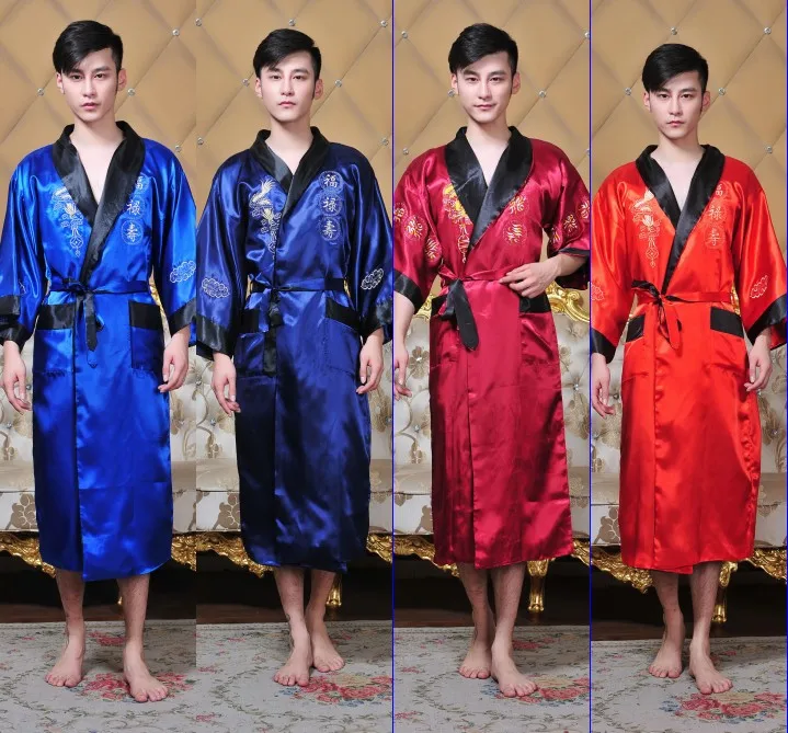 Public bathhouse Spa Chinese Robe Kimono Nightgown Dragon Sleepwear traditional chinese kimono dress men bathrobe pajamas