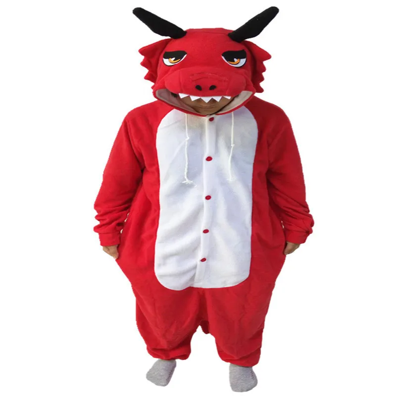 Die Neue Rot Drache Onesie Freizeit Fantasie Cartoon Bekleidung Winter Tier Pyjamas Ganze Heiße Verkäufe Mädchen Overall Pyjamas Größe S-XL