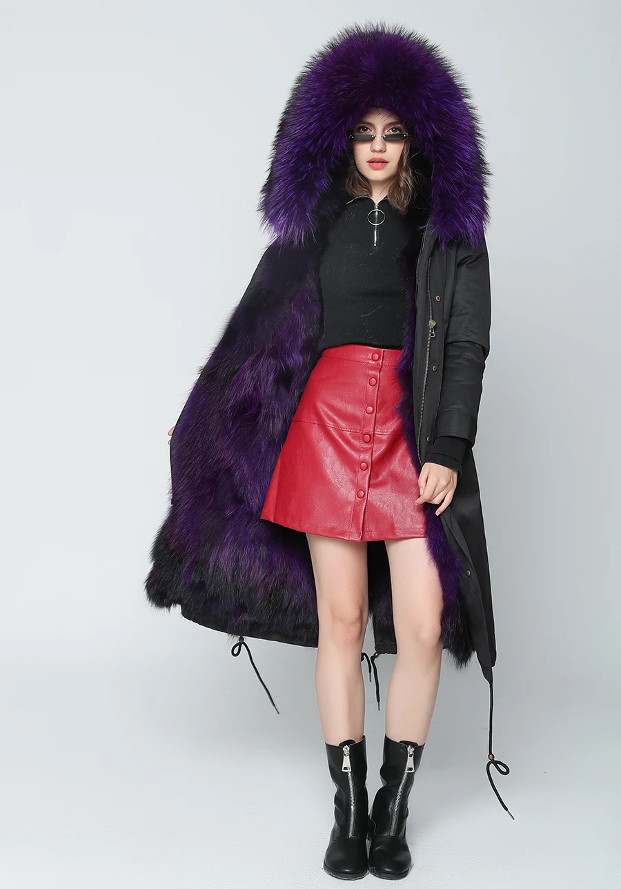 Echter Pelzmantel Winterjacke Damen Langer Parka Wasserdicht Großer Natürlicher Waschbärpelzkragen Kapuze Dick Warm Echter Fuchspelz-Futtermantel – Detail 22