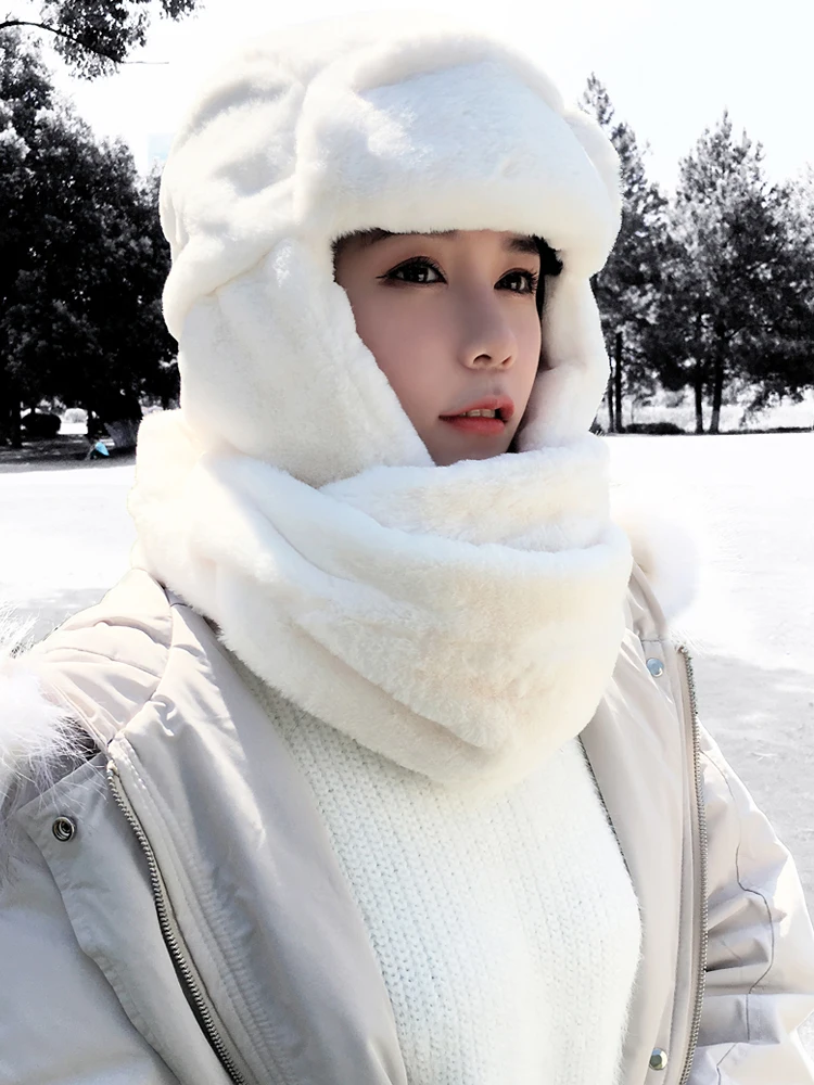 Lady Winter Warm Hats Girls Leifeng Hatn Ear Protection Caps Ear-guard Northeast Outdoor Warm Fur Hats and Scarf  B-8850