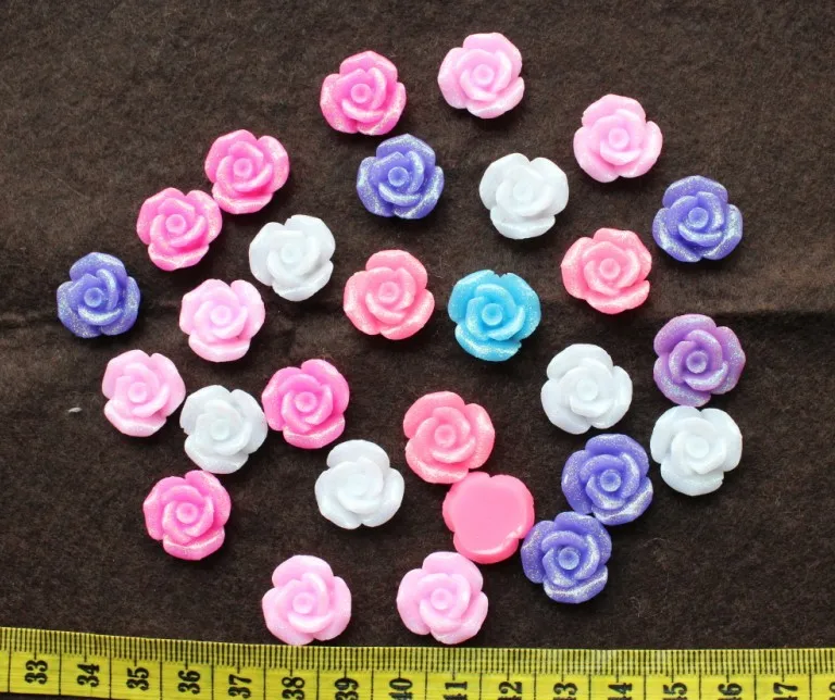 250pcs Medium Roses glitter Resin Cabochon Decoden Pendants 17mm D25